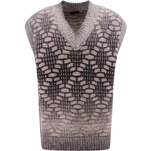 Grey Knitwear V-Neck Sleeveless , male, Sizes: 2XL - Roberto Collina - Modalova