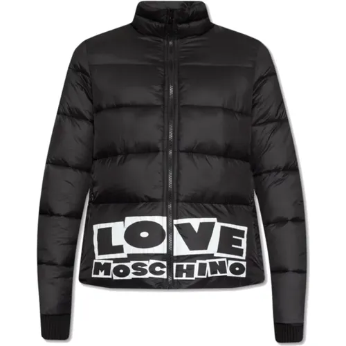 Short Puffer Jacket with Logo Print , female, Sizes: M - Love Moschino - Modalova