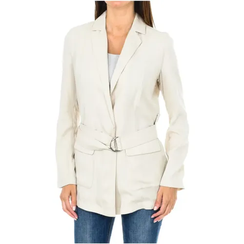 Beiger Gürtelblazer , Damen, Größe: L - Armani Jeans - Modalova