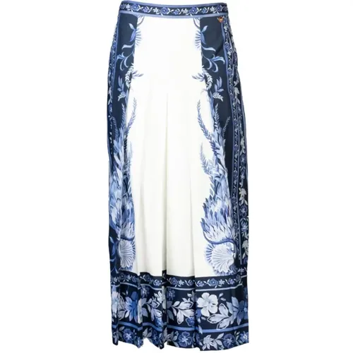 Blue Floral Print Wide Leg Pants , female, Sizes: 2XS, L, S - Twinset - Modalova
