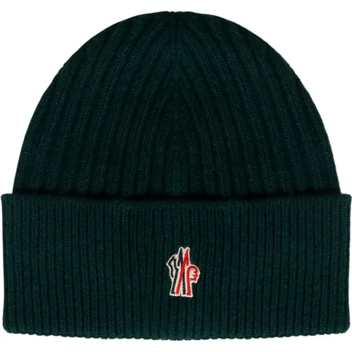 Ribbed Wool Beanie with Logo Patch , male, Sizes: ONE SIZE - Moncler - Modalova