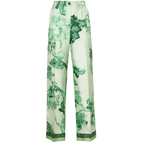 Floral Print Silk Trousers , female, Sizes: XS, S - F.r.s For Restless Sleepers - Modalova