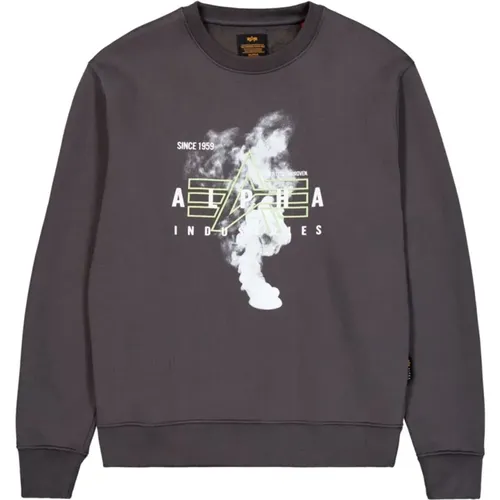 Grauer Baumwollpullover mit Smoke Logo , Herren, Größe: M - alpha industries - Modalova