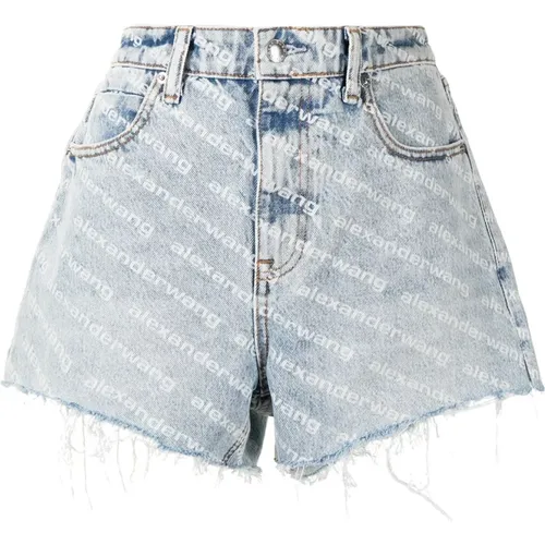 Denim Shorts mit All-Over-Logo-Print , Damen, Größe: W25 - alexander wang - Modalova