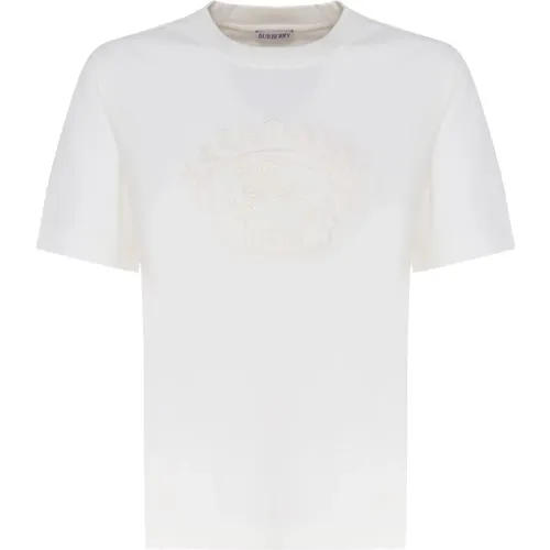 Cotton T-shirt with Round Collar , female, Sizes: M, L - Burberry - Modalova