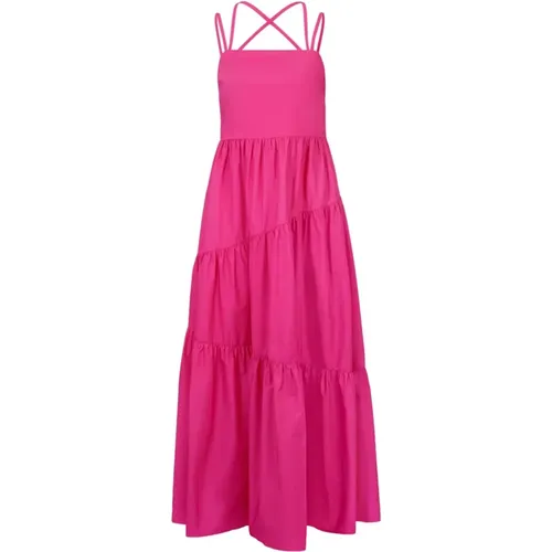 Maxikleid aus Baumwolle mit Kreuzträgern in Fuchsia , Damen, Größe: XL - Hugo Boss - Modalova