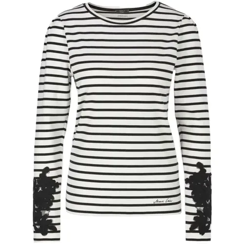 Striped Long Sleeve T-shirt with Lace Detail , female, Sizes: S - Marc Cain - Modalova