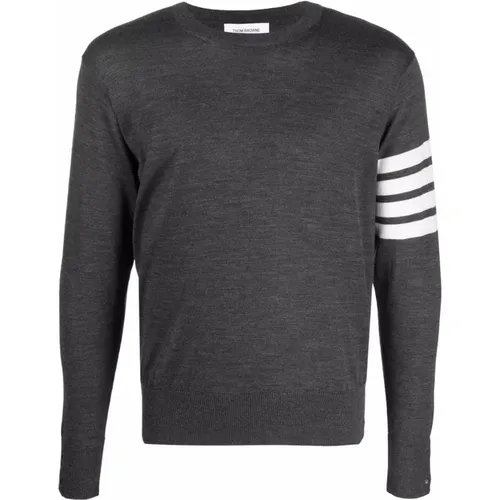 Grey 4-Bar Crew-Neck Jumper , male, Sizes: L, M - Thom Browne - Modalova