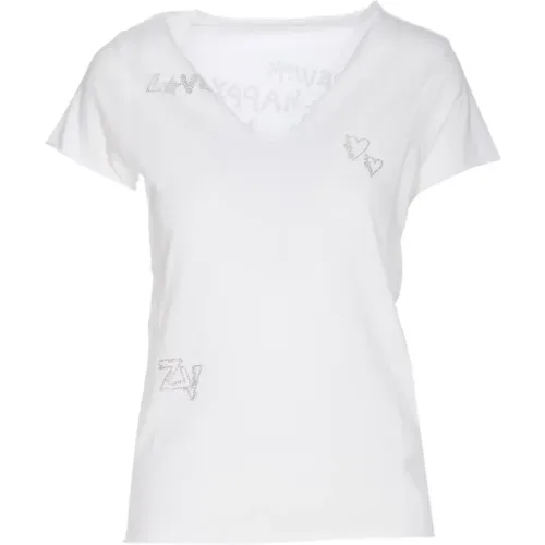 Weiße Baumwoll-T-Shirt mit Strass-Verzierungen , Damen, Größe: L - Zadig & Voltaire - Modalova