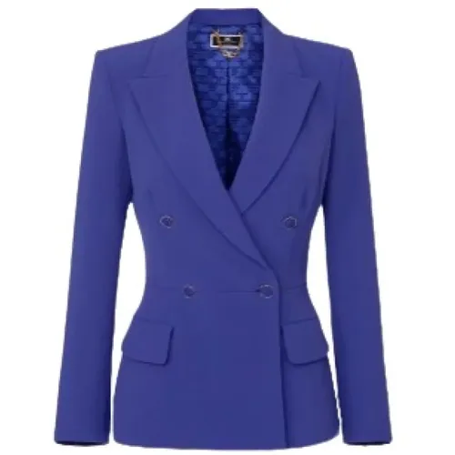 Blaue Doppelreihige Crêpe-Jacke mit Taschen , Damen, Größe: L - Elisabetta Franchi - Modalova
