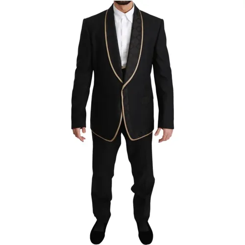 Schwarzer einreihiger 3-teiliger SICILIA-Anzug - Dolce & Gabbana - Modalova