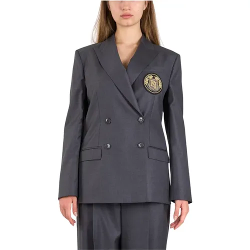 Double-breasted wool jacket with lancia revers , female, Sizes: L, S - Elisabetta Franchi - Modalova