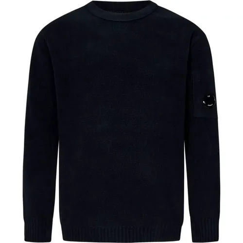 Blauer Strickpullover mit Ciniglia-Struktur , Herren, Größe: L - C.P. Company - Modalova