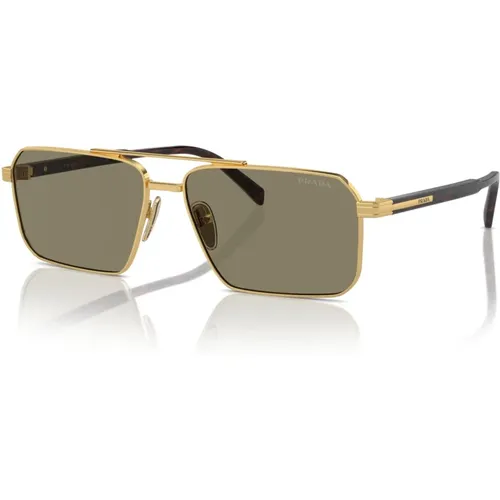 Gold/Lichtbraune Sonnenbrille , Herren, Größe: 58 MM - Prada - Modalova