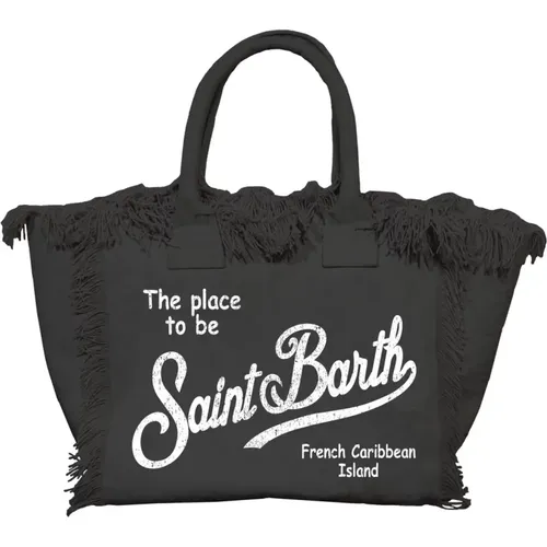 Schwarze Canvas Tote Tasche mit Fransen - MC2 Saint Barth - Modalova