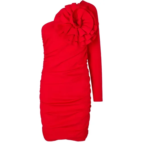 Rotes One-Shoulder Kleid mit Großer Blume , Damen, Größe: 2XL - Cras - Modalova