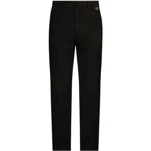 Schwarze Hose mit geradem Bein und vorderem Verschluss - Dolce & Gabbana - Modalova