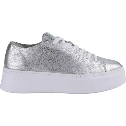 Silver Leather Low Top Sneakers , female, Sizes: 6 UK - Crime London - Modalova