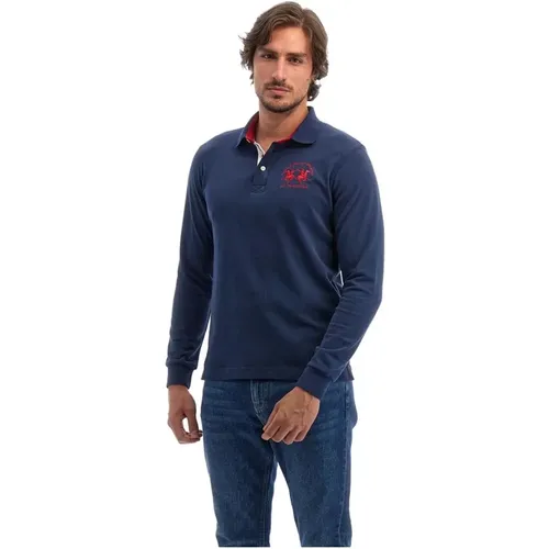 Blaues Baumwoll-Poloshirt Bestickt Logo , Herren, Größe: 4XL - LA MARTINA - Modalova