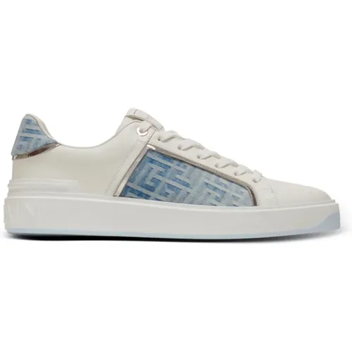 B-Court Trainer aus Leder und Denim - Balmain - Modalova