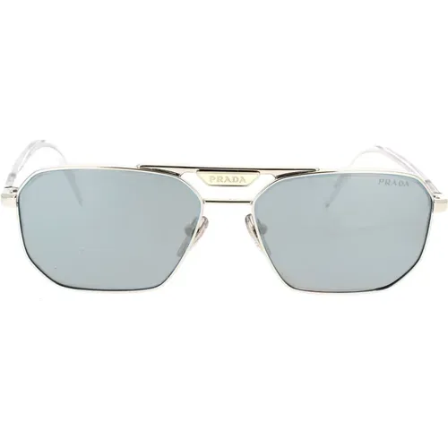 Metal and Acetate Sunglasses with Mirrored Silver Lenses , unisex, Sizes: 57 MM - Prada - Modalova