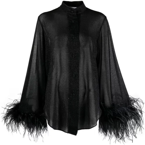 Lamé Shirt with Feathered Cuffs , female, Sizes: M/L, S/M - Oseree - Modalova