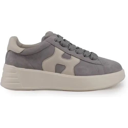 Graue Wildleder-Sneakers Lederdetails , Damen, Größe: 36 EU - Hogan - Modalova