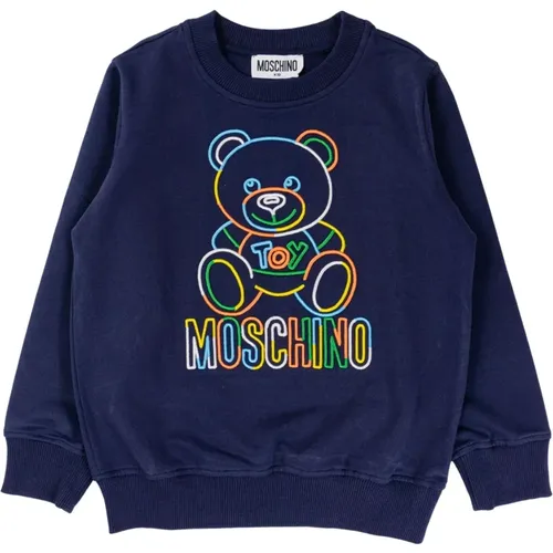 Blauer Pullover mit Besticktem Logo - Moschino - Modalova
