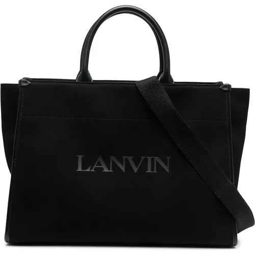 Canvas Shopper Bag with Leather Detail , female, Sizes: ONE SIZE - Lanvin - Modalova