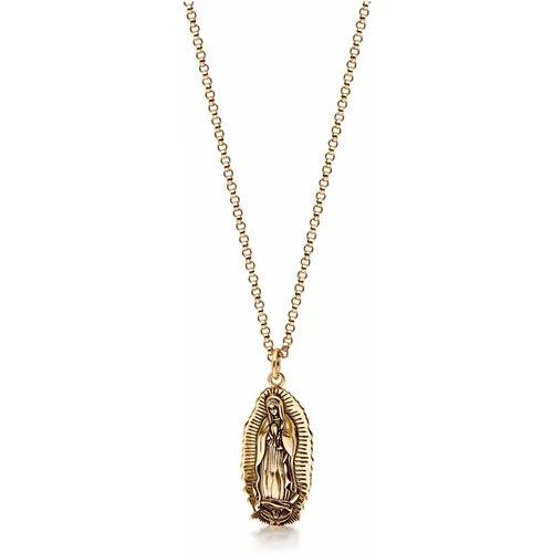 Men's Gold Necklace with Our Lady of Guadalupe Pendant , male, Sizes: S/M - Nialaya - Modalova