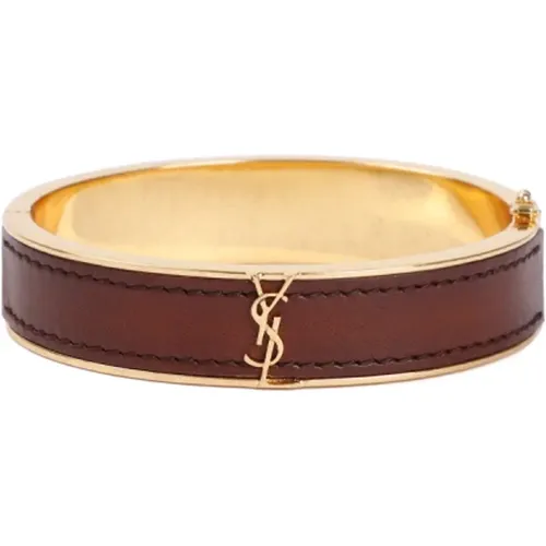 Braunes Lederarmband mit YSL-Logo , Damen, Größe: M - Saint Laurent - Modalova