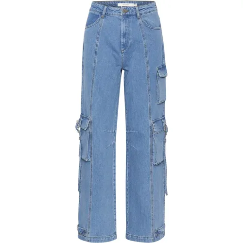 Cool Cargo Pants in Mid Washed Denim , female, Sizes: W26 - Gestuz - Modalova