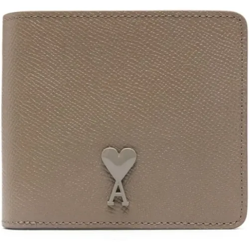 Taupe Logo Beige Wallet , male, Sizes: ONE SIZE - Ami Paris - Modalova