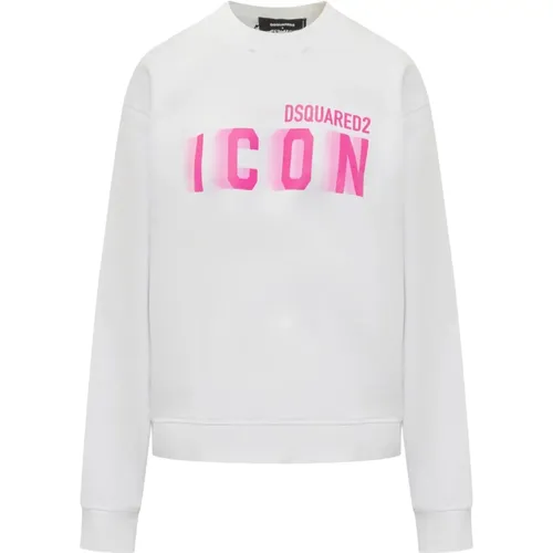 Weißes Crew Sweatshirt mit Schriftzug , Damen, Größe: XS - Dsquared2 - Modalova