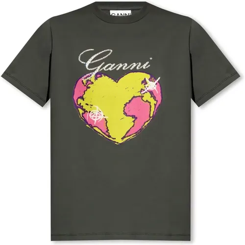 T-shirt with Logo , female, Sizes: S, XS - Ganni - Modalova