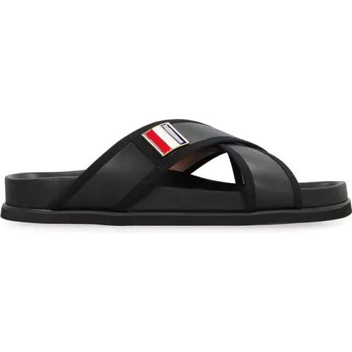 Leder-Slides mit Grosgrain-Banddetails , Herren, Größe: 40 EU - Thom Browne - Modalova