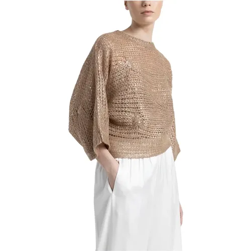 Alpaka-Mesh-Strickpullover mit lockerer Passform , Damen, Größe: S - PESERICO - Modalova