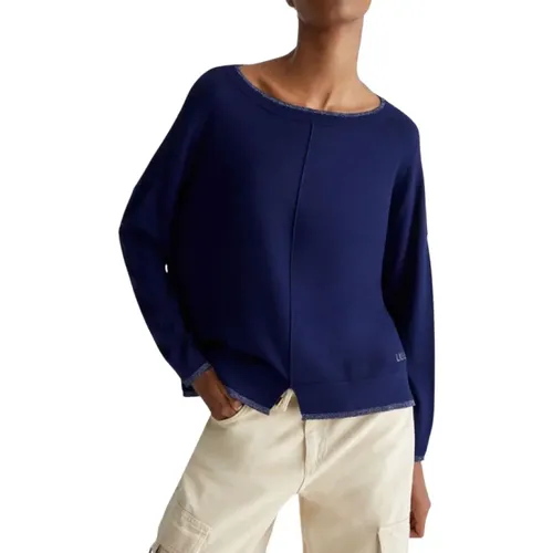 Blauer Bootshalsausschnitt Pullover mit Motiv , Damen, Größe: S - Liu Jo - Modalova