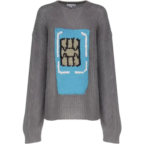 Grey Sweater with Soft Fit and Embroidered Logo , male, Sizes: M - JW Anderson - Modalova