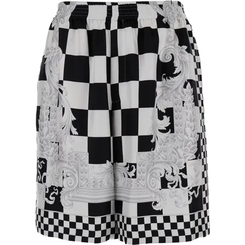 White Contrast Print Shorts , male, Sizes: S, L - Versace - Modalova