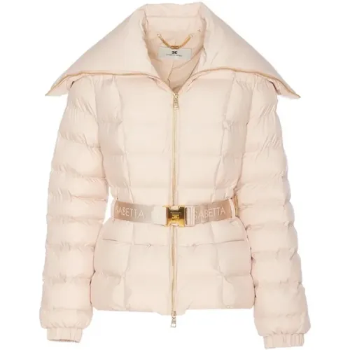 Peach Down Jacket with Wide Collar , female, Sizes: XL, L, M - Elisabetta Franchi - Modalova