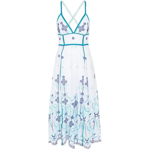 Blaues Blumenbesticktes V-Ausschnitt Kleid - Charo Ruiz Ibiza - Modalova