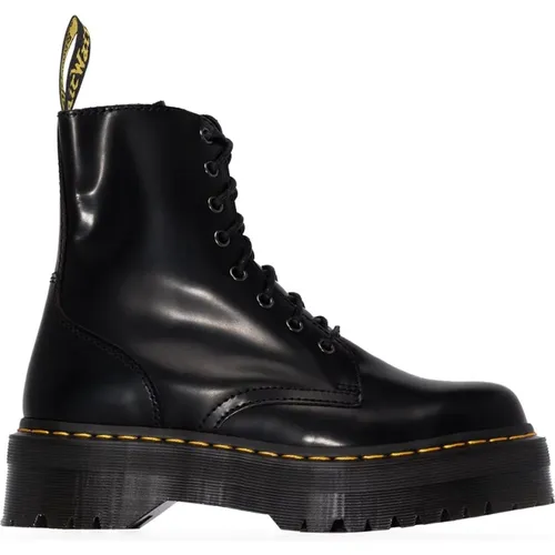 Schwarze Lederstiefel mit Gelben Nähten , Damen, Größe: 38 EU - Dr. Martens - Modalova