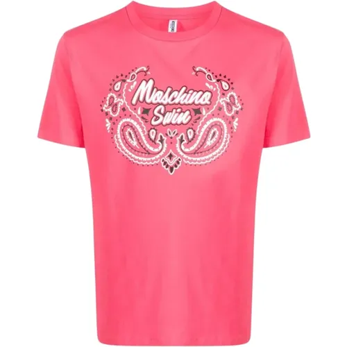 Rosa Cotton Blend T-Shirt Upgrade , male, Sizes: M - Moschino - Modalova