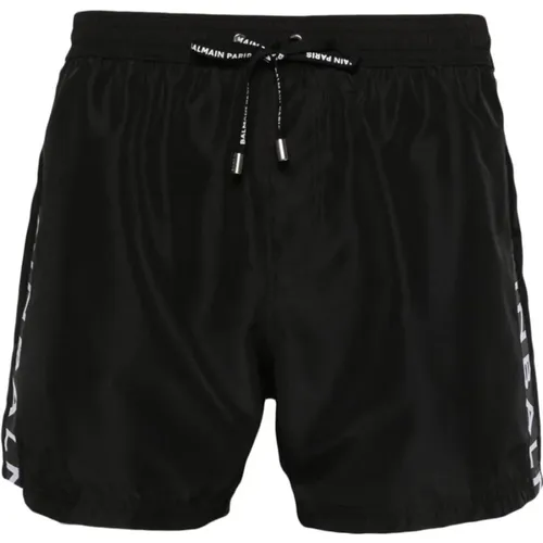 Schwarzer Swim Boxer mit Silbernem Besticktem Logo , Herren, Größe: 3XL - Balmain - Modalova