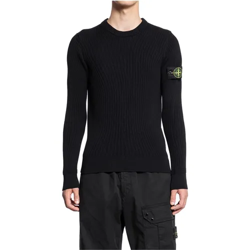 Schwarzer Gerippter Strick-Crewneck-Pullover , Herren, Größe: M - Stone Island - Modalova