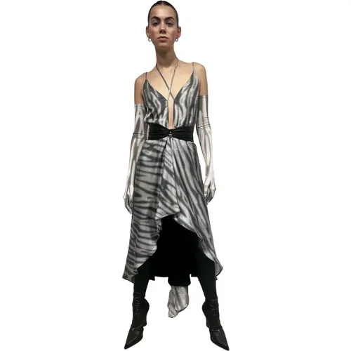 Asymmetrisches langes Kleid mit gekreuztem tiefem Ausschnitt - John Richmond - Modalova