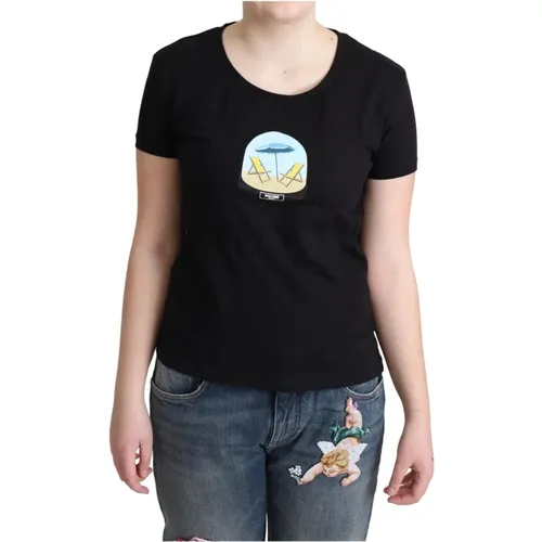 Kultiges Schwarzes Baumwoll-T-Shirt , Damen, Größe: XS - Moschino - Modalova
