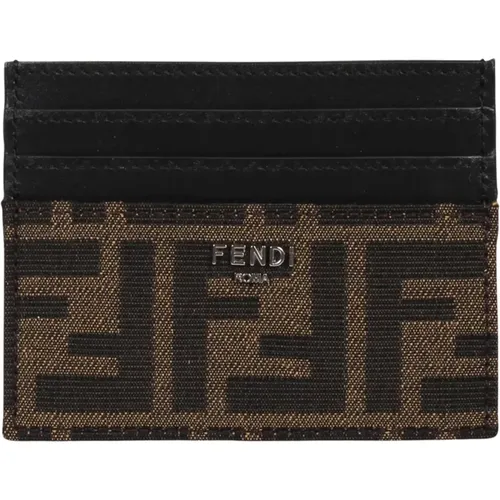 Leather Card Holder with FF Fabric Details , male, Sizes: ONE SIZE - Fendi - Modalova