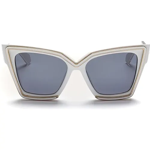 Geometrische Cat-Eye Sonnenbrille in Weiß/Lichtgold - Valentino - Modalova